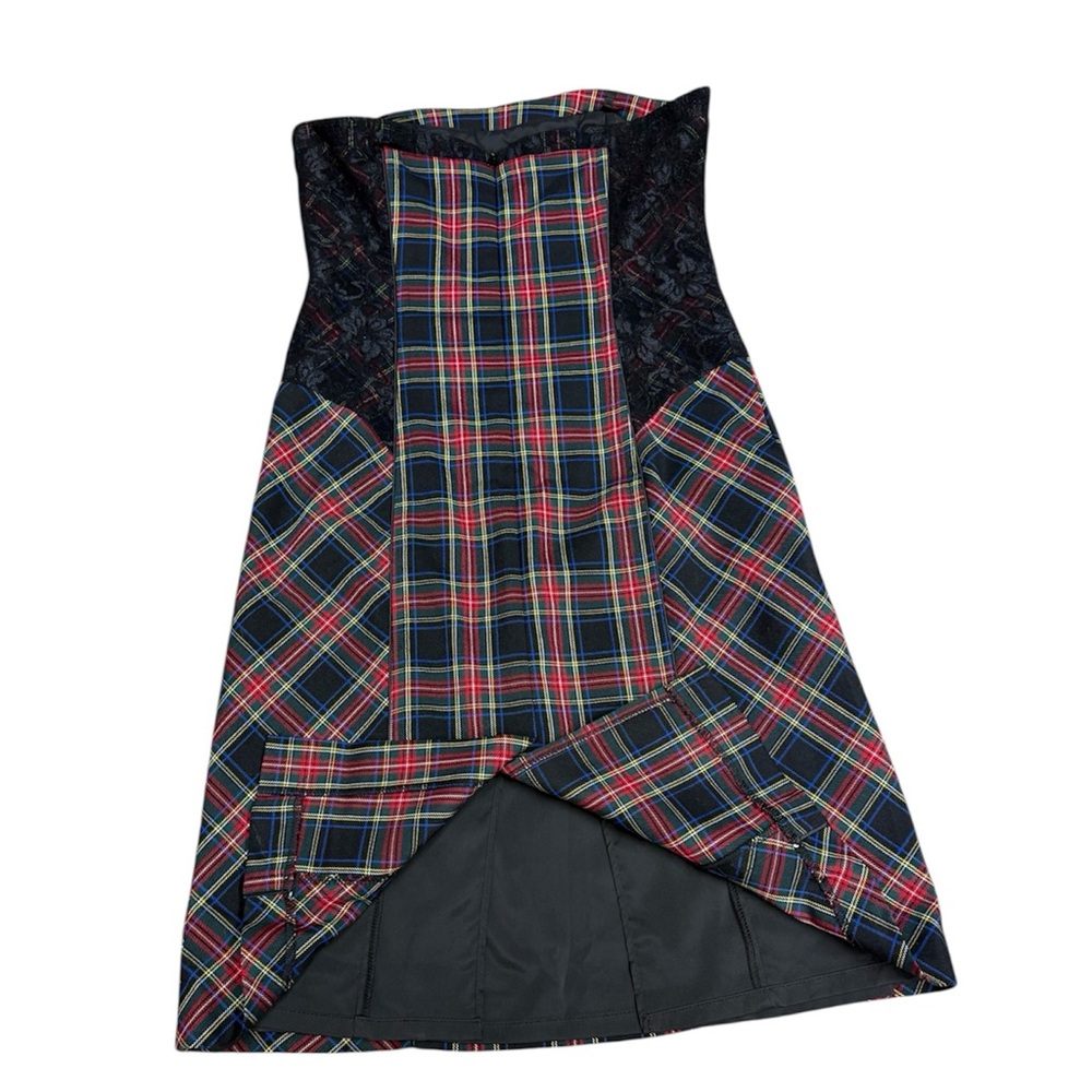 Tristan Strapless Plaid Dress with Lace Detail - Picture 9 of 12